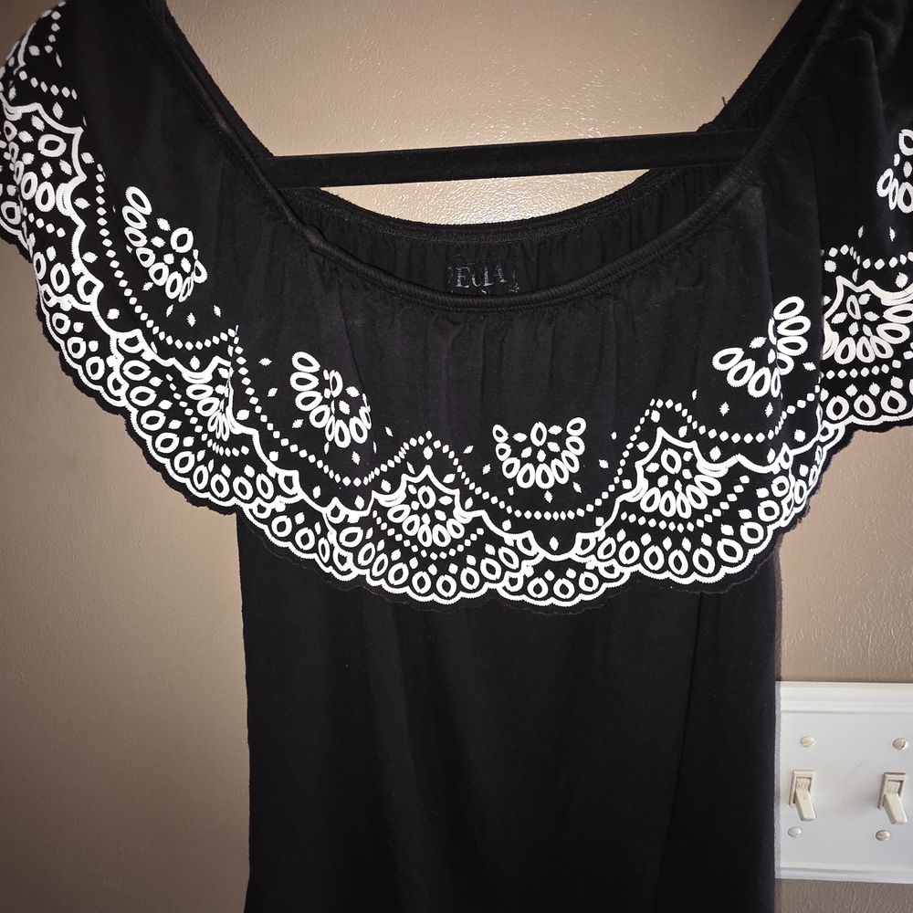 Black Top with White Embroidery